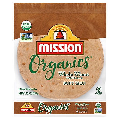 Mission Organic Tortillas Whole Wheat Soft Taco Bag 6 Count - 10.5 Oz