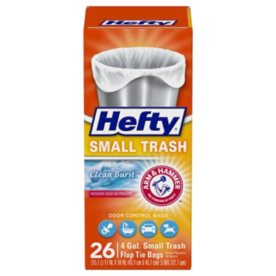 Hefty Trash Bags Flap Tie Clean Small 4 Gallon Burst Scent - 26 Count - Image 1