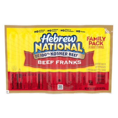 Hebrew National Beef Franks Hot Dogs -20-34.1 Oz - Image 1