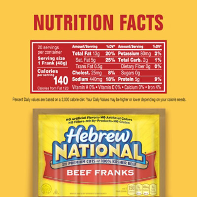 Hebrew National Beef Franks Hot Dogs -20-34.1 Oz - Image 4