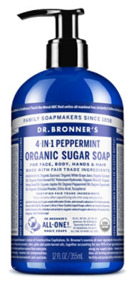 Dr Bonner Sugar Peppermint Pump Soap - 12 Oz - Image 1