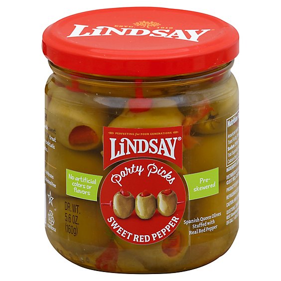 Lindsay Party Picks Queen Olives Stuffed With Red Pepper - 5.6 Oz