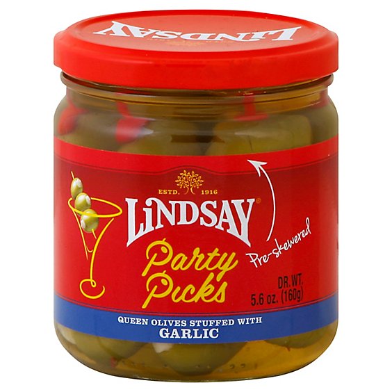 Lindsay Party Picks Queen Olives Stuffed With Garlic - 5.6 Oz