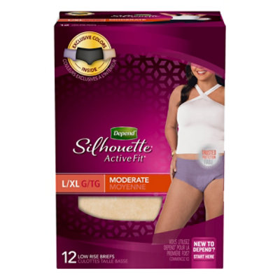 Depend Silhouette Active Fit Briefs for Women Moderate Large/Extra Large - 12 Count