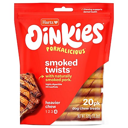 Hartz Oinkies Treats Pig Skin Twists Smoked Bag - 20 Count - Image 1