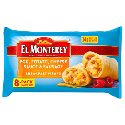 El Monterey Breakfast Wraps Egg Potato Cheese Sauce & Sausage 8 Count ...