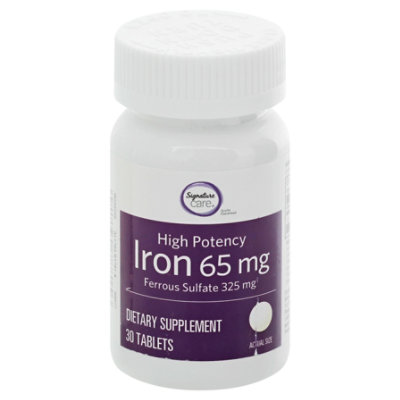 Signature Care Iron 65mg High Potency Dietary Supplement Tablet - 30 Count