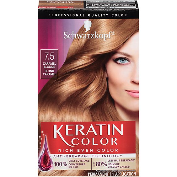 Schwarzkopf Keratin Color 7.5 Caramel Blonde Permanent Hair Color Cream - Each