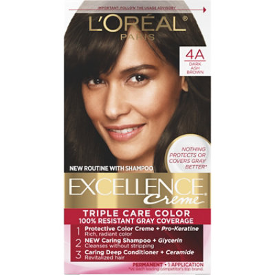 L'Oreal Paris Excellence Creme Permanent Triple Care Hair Color 4A Dark Ash Brown Kit - Each - Image 1