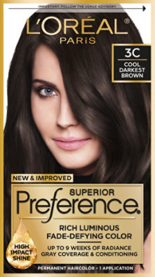 L'Oreal Paris Superior Preference Permanent Hair Color 3C Cool Darkest Brown Kit - Each