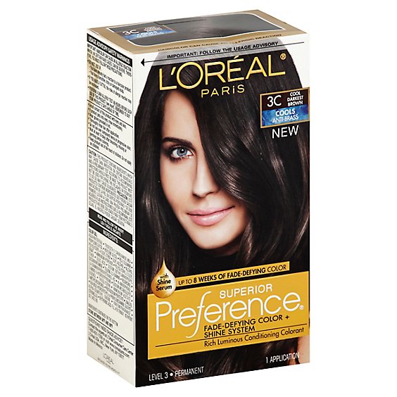 LOreal Superior Preference Permanent Color Cool Darkest Brown 3C - Each