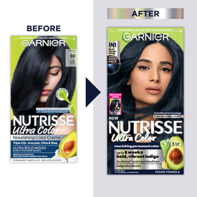 Garnier Nutrisse Ultra Color Nourishing Hair Color Creme IN1 Dark Intense Indigo Kit - Each - Image 1