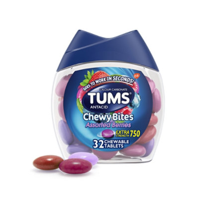 Tums Antacid Tablets Chewable Extra Strength 750 Assorted Berries Chewy Bites - 32 Count