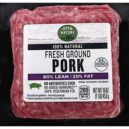 Open Nature Pork Ground Pork 80% Lean 20% Fat - 16 Oz - Image 2