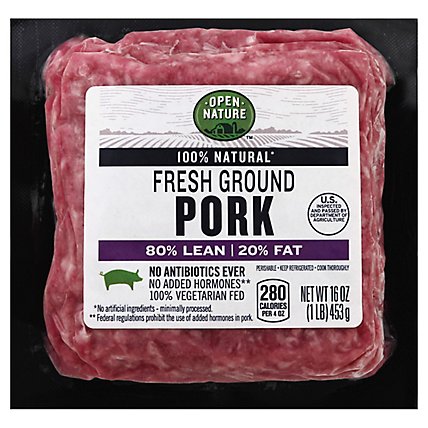 Open Nature Pork Ground Pork 80% Lean 20% Fat - 16 Oz - Image 1