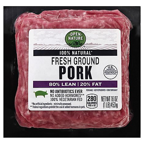 Open Nature Pork Ground Pork 80% Lean 20% Fat - 16 Oz