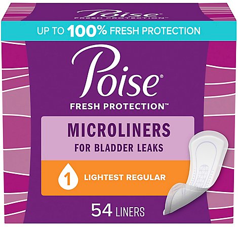 Poise Microliners Leakage Protection 3in1 Regular Lightest Absorbency - 54 Count