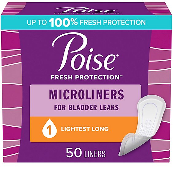 Poise Daily Microliners Long Incontinence Panty Liners Lightest Absorbency - 50 Count