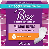 Poise Daily Microliners Long Incontinence Panty Liners Lightest Absorbency - 50 Count - Image 1