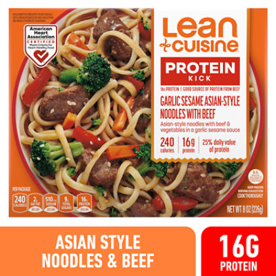 LEAN CUISINE Protein Kick Garlic Sesame Asian Style Noodles with Beef Frozen Entree Box - 8 Oz - Image 1