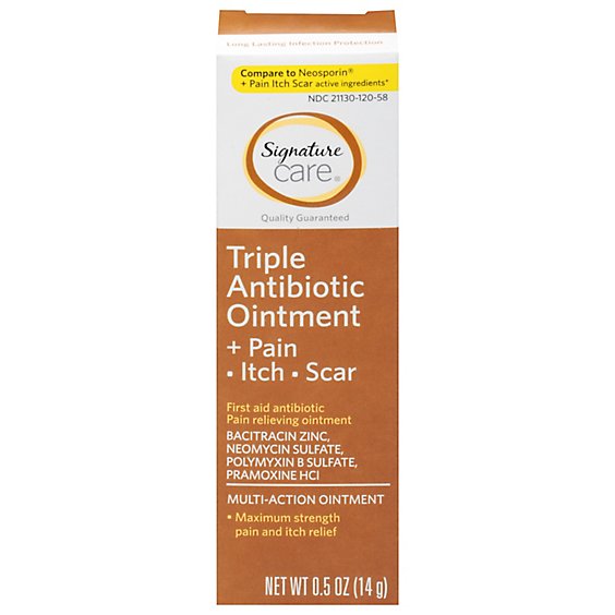 Signature Care Ointment Triple Antibiotic + Pain Itch Relief First Aid Maximum Strength - 0.5 Oz