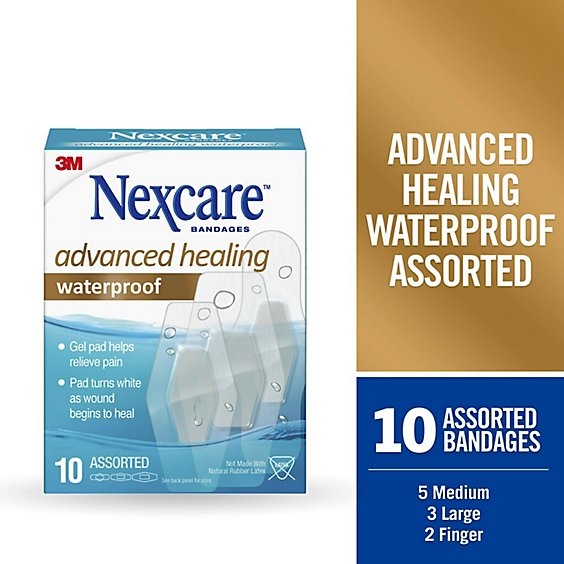 Nexcare Bandages Pain Reliever Waterproof Assorted Sized - 10 Count
