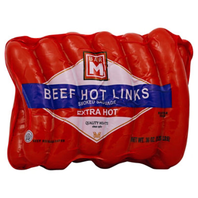 Bar-M Sausage Hot Links Beef - 36 Oz
