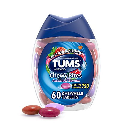 Tums Antacid Tablets Chewable Extra Strength 750 Assorted Berries Chewy Bites - 60 Count - Image 2