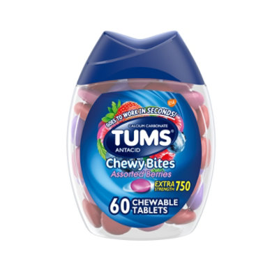 Tums Antacid Tablets Chewable Extra Strength 750 Assorted Berries Chewy Bites - 60 Count