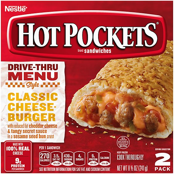 Hot Pockets Drive Thru Menu Style Classic Cheeseburger Sandwiches Box - 2 Count