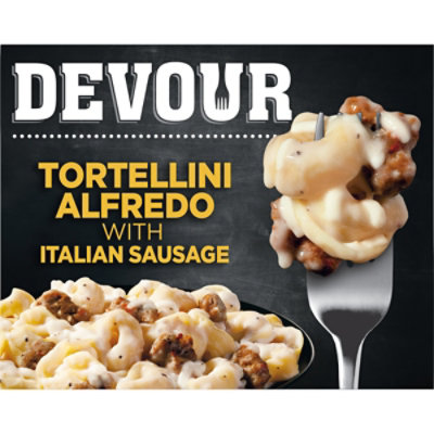 DEVOUR Tortellini Alfredo with Italian Sausage Frozen Meal Box - 11.5 Oz - Image 1