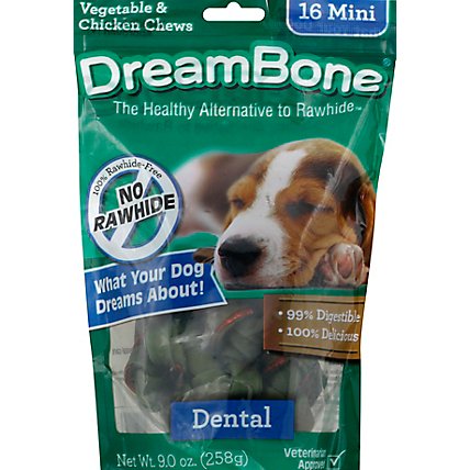 DreamBone Dog Chews No Rawhide Vegetable & Chicken Dental Mini Pouch 16 Count - 9 Oz - Image 2