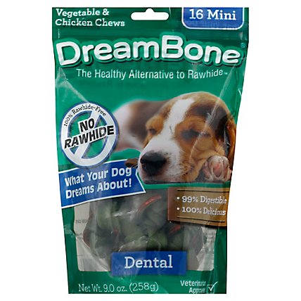 DreamBone Dog Chews No Rawhide Vegetable & Chicken Dental Mini Pouch 16 Count - 9 Oz - Image 1