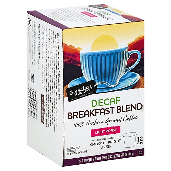 Signature SELECT Coffee Pods Single Serve Light Roast Breakfast Blend Decaf - 12-0.42 Oz