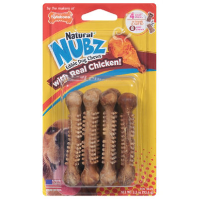 Nylabone Edibles Natural Nubs Dog Chew With Real Chicken Small Blister Pack 4 Count - 3.3 Oz