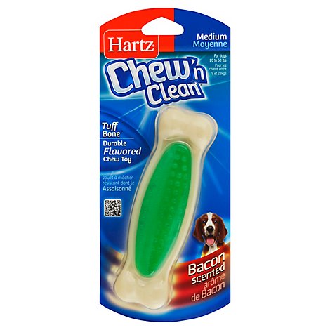 Hartz Chew n Clean Tuff Bone Toy + Treat For Dogs Bacon Scented Medium - Each