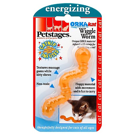 Petstages Cat Toy Chews Energizing Orka Kat Wiggle Worm Blister Pack - Each - Randalls