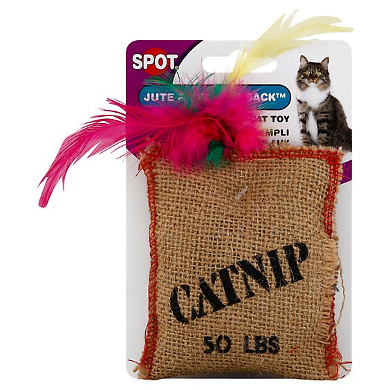 SPOT Cat Toy Jute & Feather Sack With Catnip Card - Each