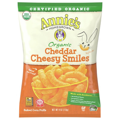 Annies Homegrown Baked Corn Puffs Organic Cheddar Cheesy - 4 Oz