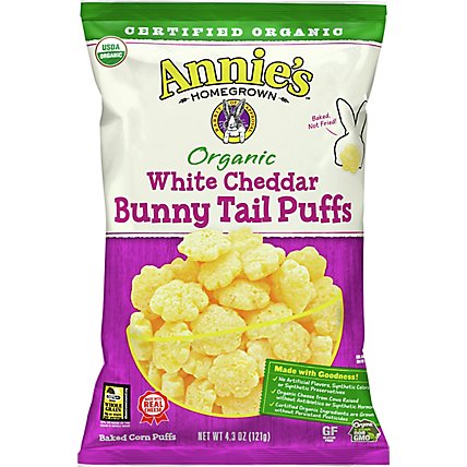 Annies Homegrown Baked Corn Puffs Organic White Cheddar Bunny Tail - 4.3 Oz - Image 2