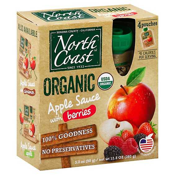 North Coast Organic Apple Sauce With Berries Pouches - 4-3.2 Oz