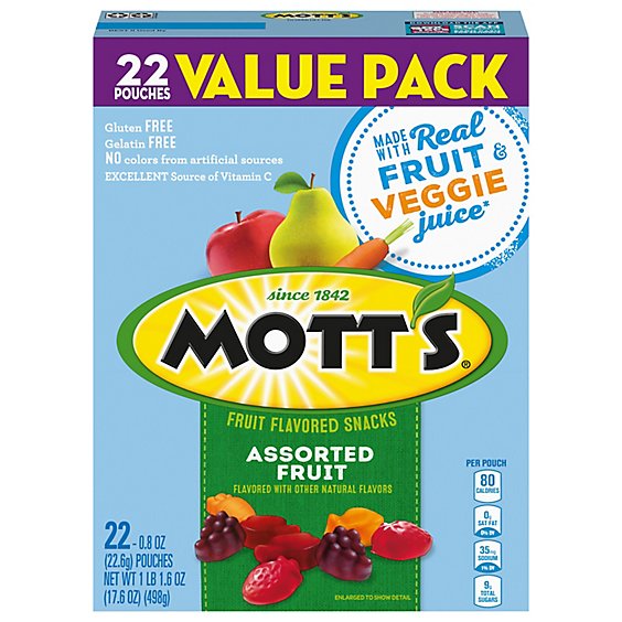 Motts Fruit Flavored Snacks Assorted Fruit Value Pack - 22-0.8 Oz