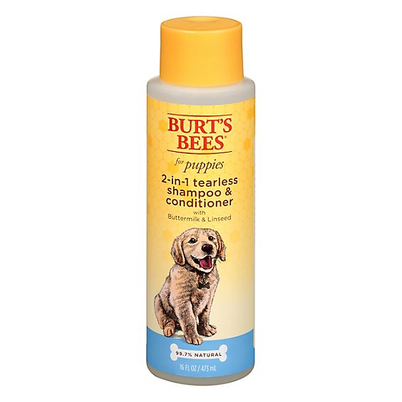 Burts Bees Dog Shampoo & Conditioner 2 In 1 Tearless Buttermilk Linseed Oil Puppies - 16 Fl. Oz.