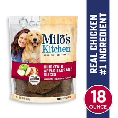 Milos Kitchen Dog Treats Home Style Chicken & Apple Sausage Slices Pouch - 18 Oz - Image 2