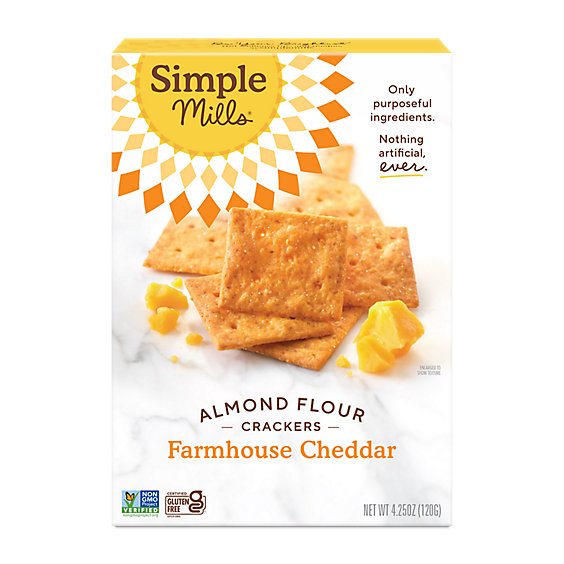 Simple Mills Crackers Almond Flour Farmhouse Cheddar - 4.25 Oz