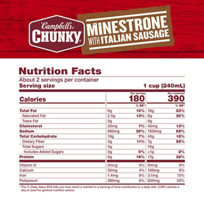 Campbell's Chunky Minestrone Soup with Italian Sausage - 18.8 Oz - Image 4