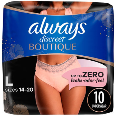 Always Boutique Low Rise Maximum Absorbency Size L Black Incontinence Underwear - 10 Count