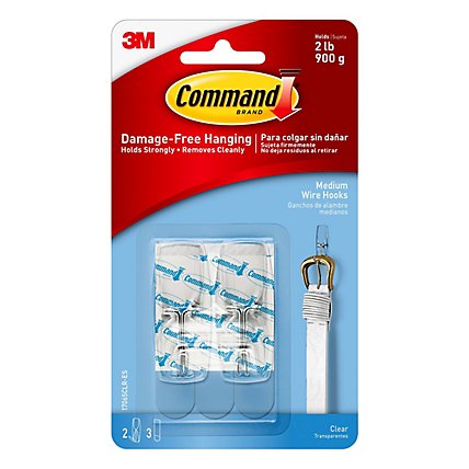 3M Command Wire Hook 2 Clear Hooks With 3 Clear Strips Medium - Each - Image 2