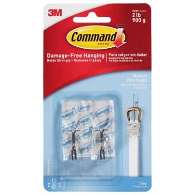 3M Command Wire Hook 2 Clear Hooks With 3 Clear Strips Medium - Each