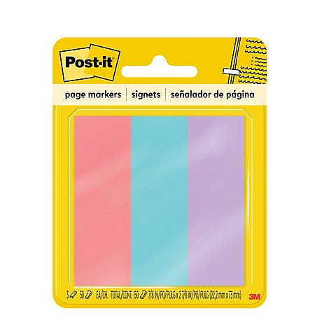 Post-it Page Markers Assorted Colors 3 Pads 50 Sheets/Pad 1 Inch x 3 Inch - Each
